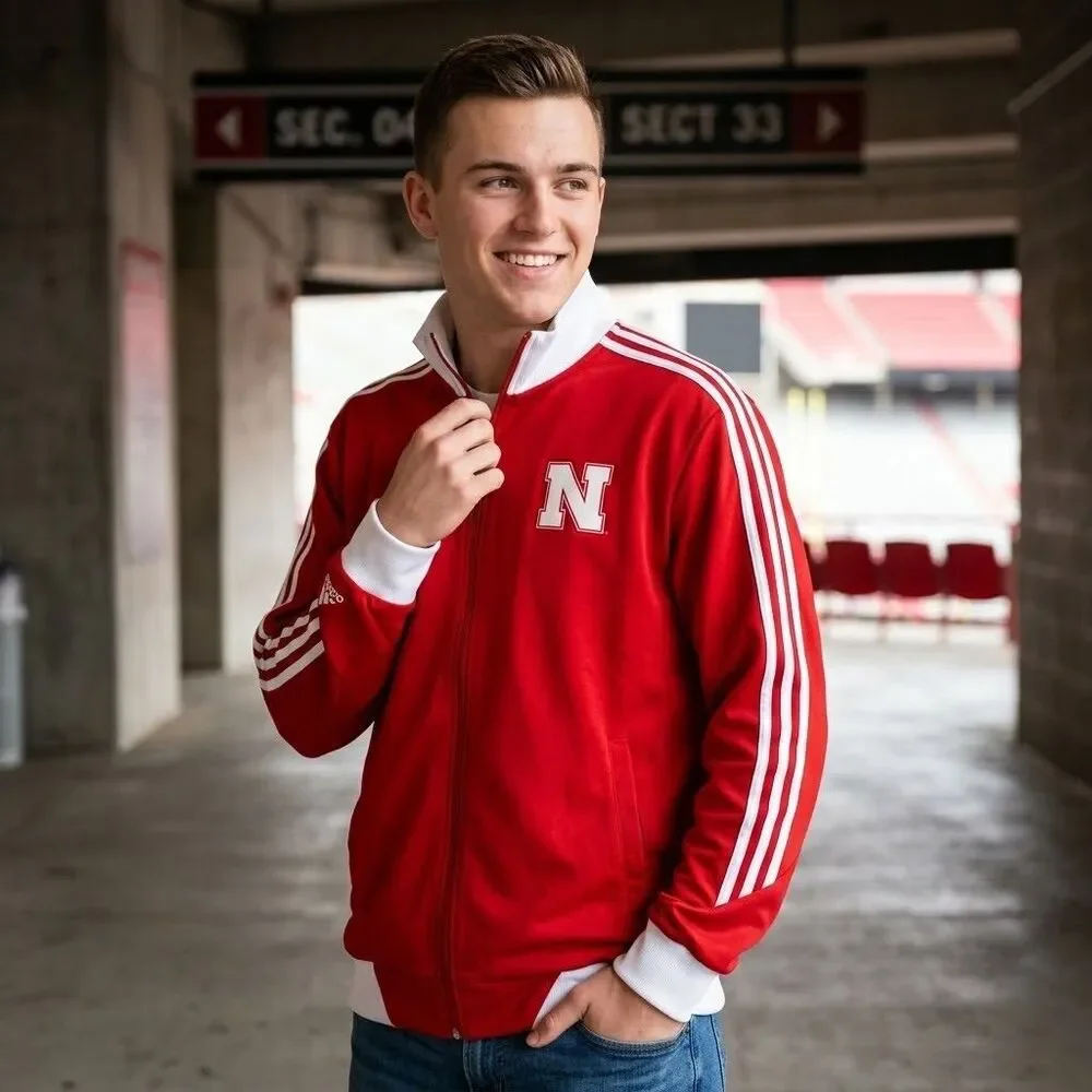 Adidas Nebraska Cornhuskers Track Jacket Men's Large Red Full Zip